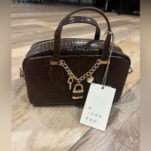 A New Day Dark Brown Crossbody Mini Bag with Gold Accents